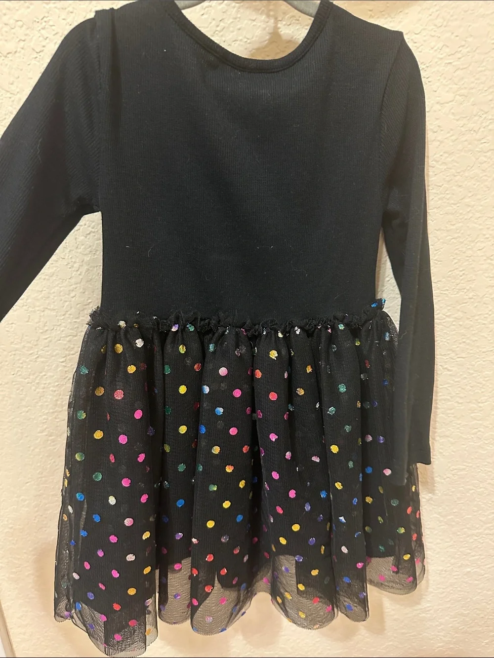 Epic Threads Black Long-Sleeve Tulle Dress with Multicolor Metallic Dots
